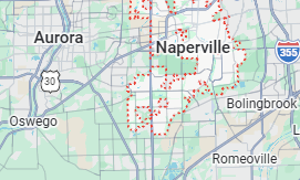 Map of Naperville, Bolingbrook, Romeoville and Aurora